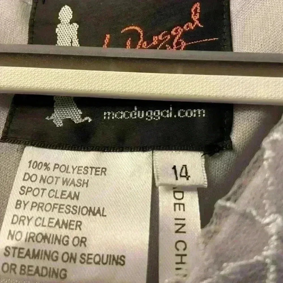 Mac Duggal Long Sleeve V Neck Midi Dress in Platinum 12408 Size 14 NWT - Picture 5 of 14